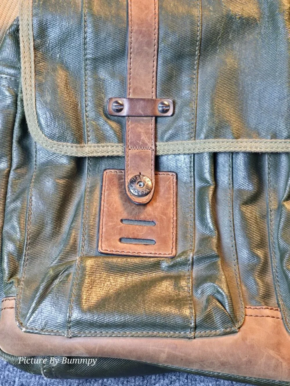 Fossil Supply Co. Vintage Green Canvas & Leather Messenger Bag